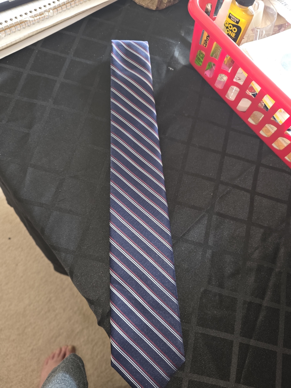 Michael Kors Navy Blue Diagonal Stripe Tie with Red & White Accents